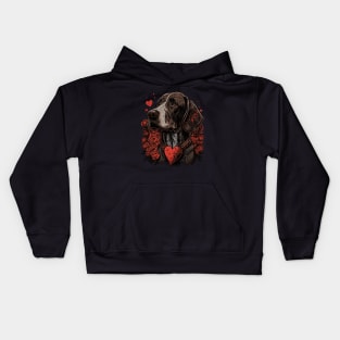 Pointer dog valentine's day Kids Hoodie